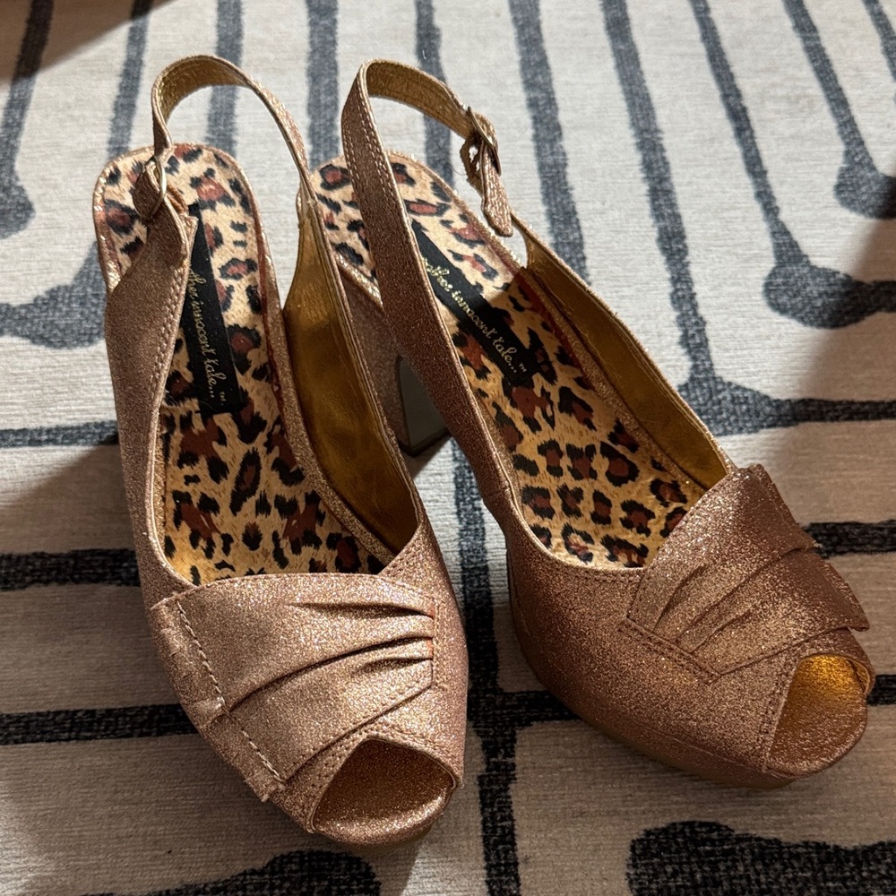Retro Pin-up Peep-Toe Slingback glitter gold Heels